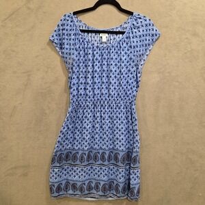 Old Navy Dress Women Size Medium Flutter Sleeve Cinched Waist Blue Paisley Print